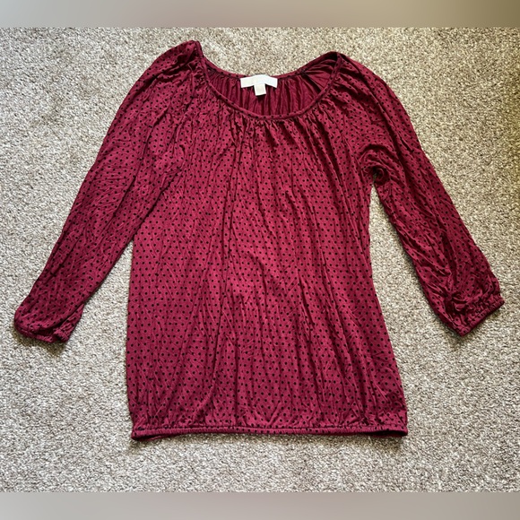 MICHAEL Michael Kors Red & Black Polka Dot 3/4 Sleeve Blouse Top Scoop Neck Cute - Picture 1 of 15